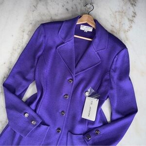 St. John Collection Violet Wool Knit Tailored Button Front Jacket Womens 14 New